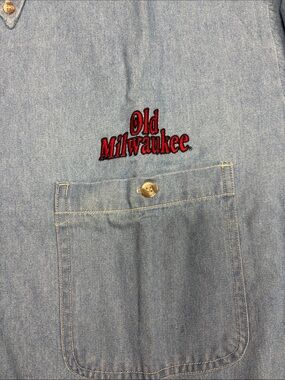 Men's Old Milwaukee Light Blue Denim Button-Down Work Shirt with Chest Pocket
